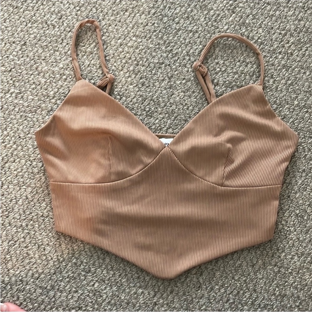 Princess Polly Brown Tan Ribbed Textured Crop Top